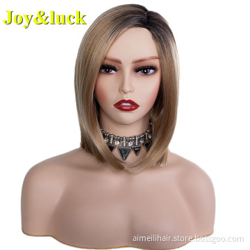 Ombre Brown Bob Wigs for Women Wholesale Prices Side Part Ladies Party Natural Straight Short Bob Cut Wig Synthetic Hair Wigs